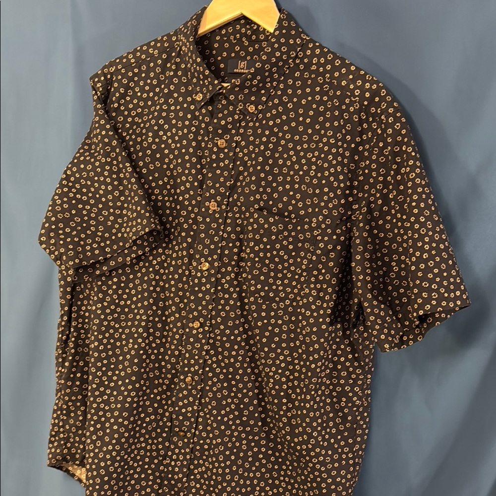 Men's Casual Button Down Shirt - Navy Floral Pattern Print Shorts Sleeve